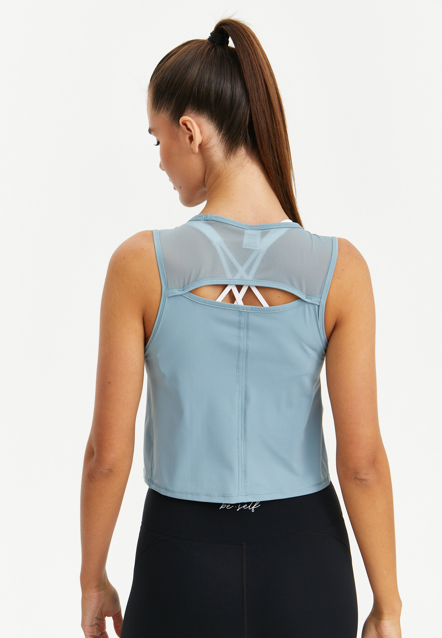 Укороченная майка с сеткой ACTIVE пастельно-бирюзовая