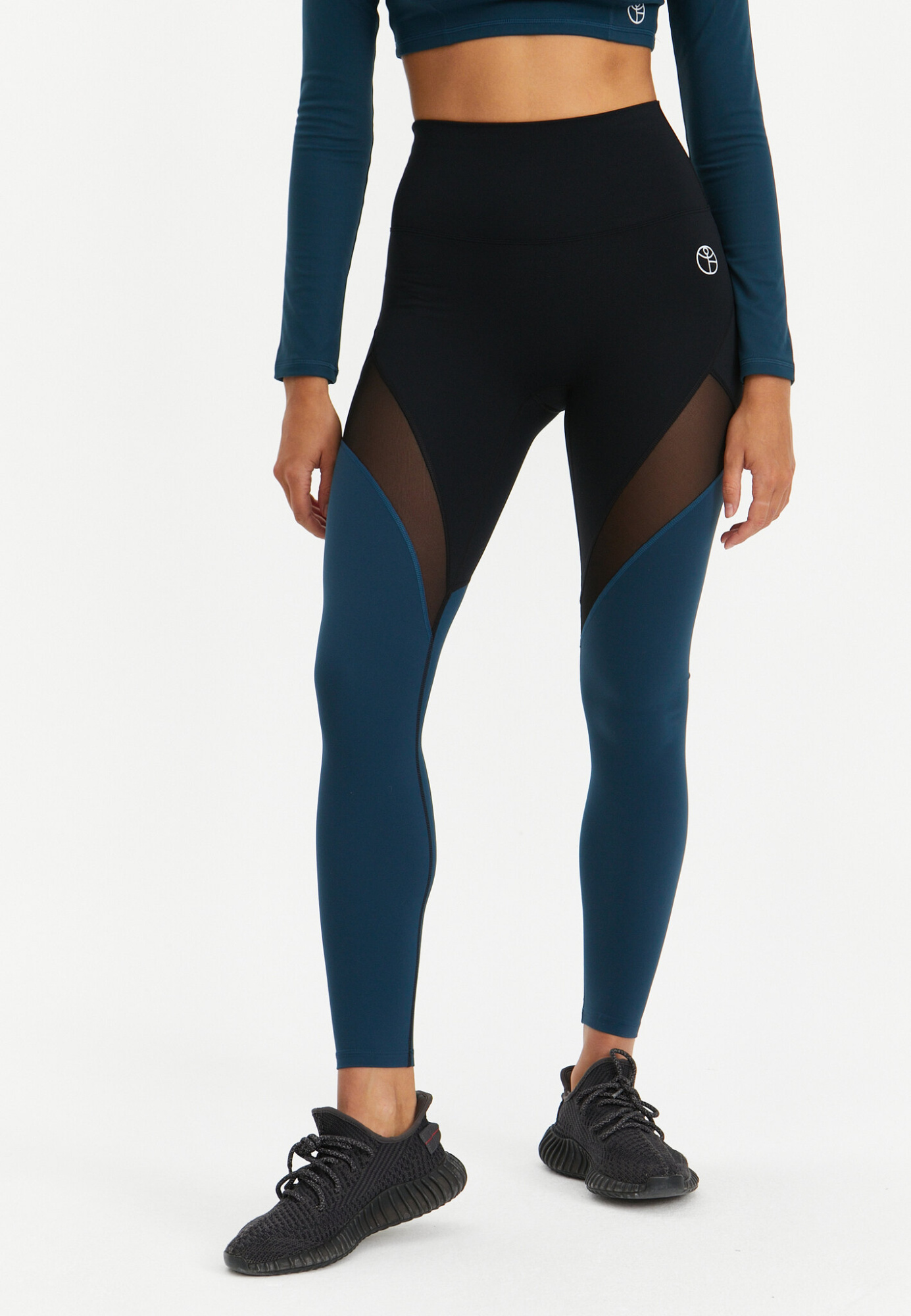 Лосины с сеткой MOTION черные+морская волна