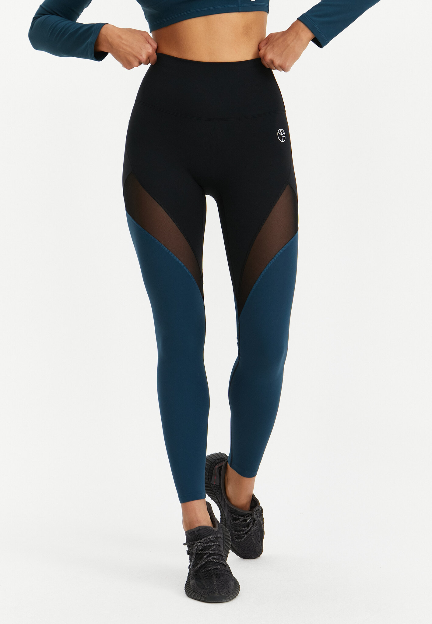 Лосины с сеткой MOTION черные+морская волна