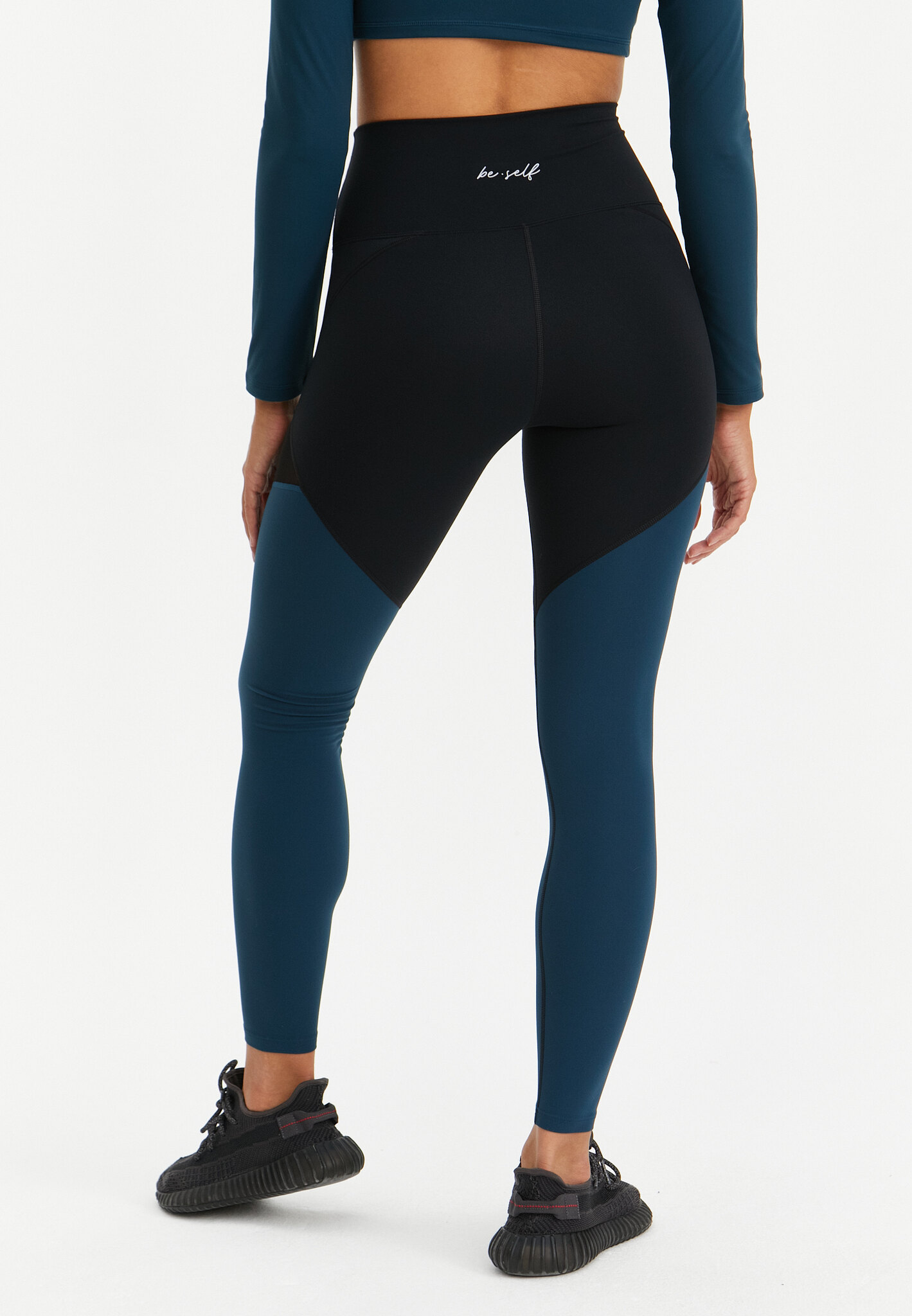 Лосины с сеткой MOTION черные+морская волна