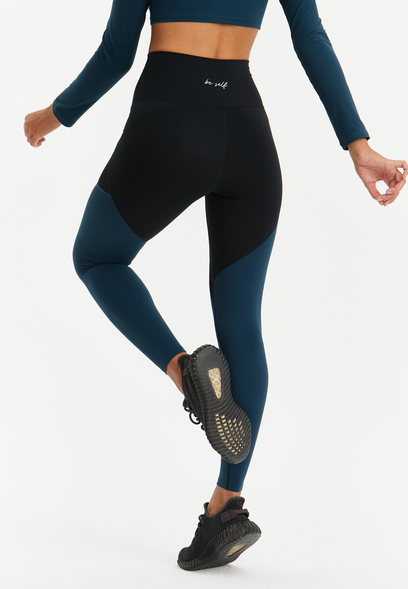 Лосины с сеткой MOTION черные+морская волна