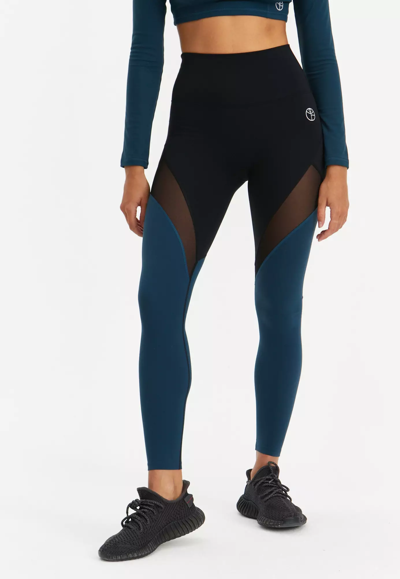 Лосины с сеткой MOTION черные+морская волна