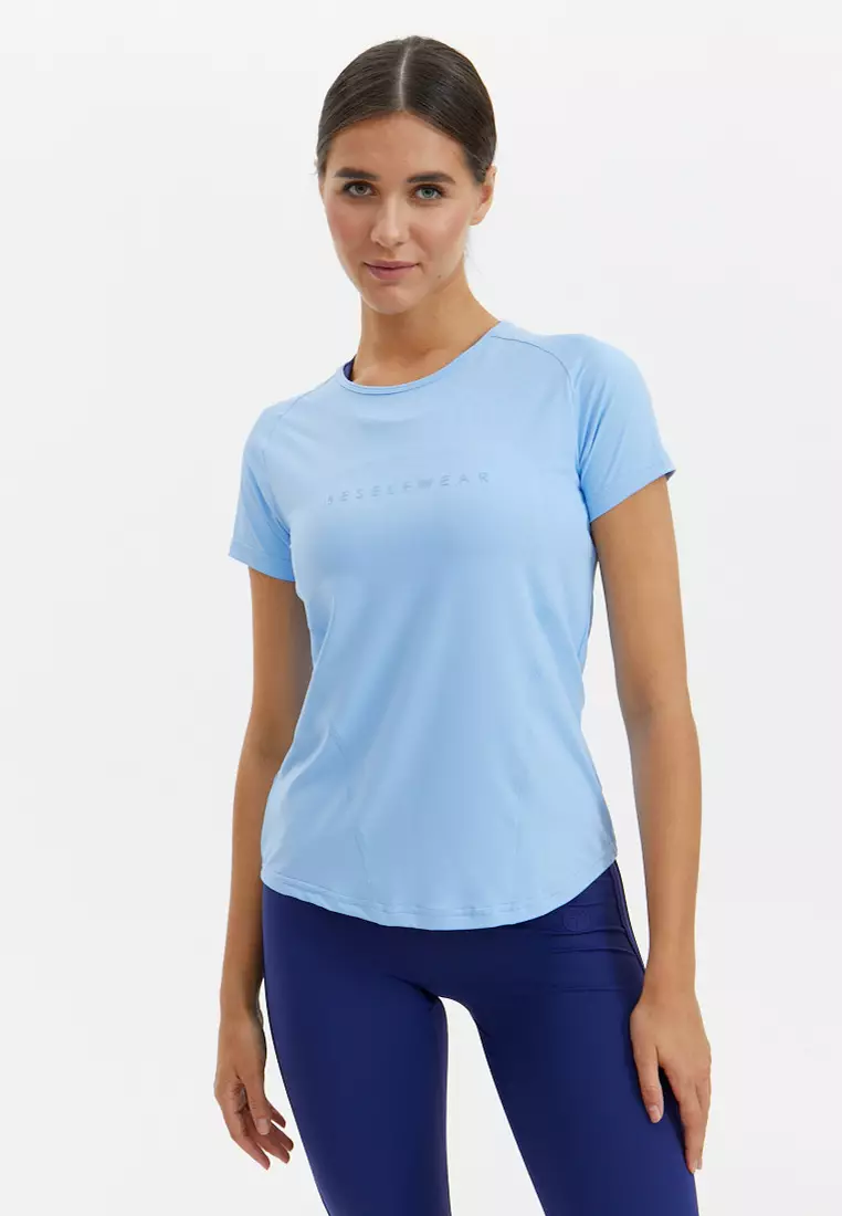 Удлиненная футболка SATIN BASE голубая