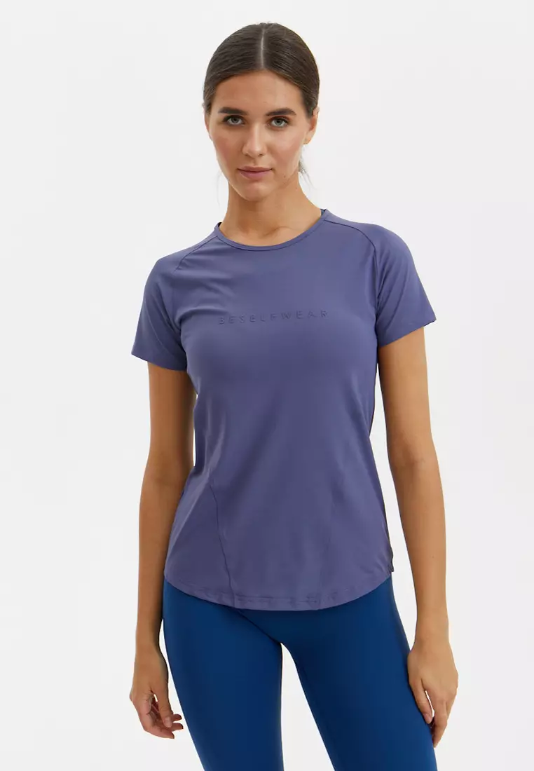 Удлиненная футболка SATIN BASE фиолетово-серая