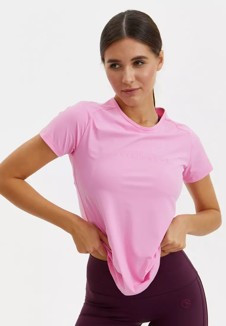 Удлиненная футболка SATIN BASE розовая