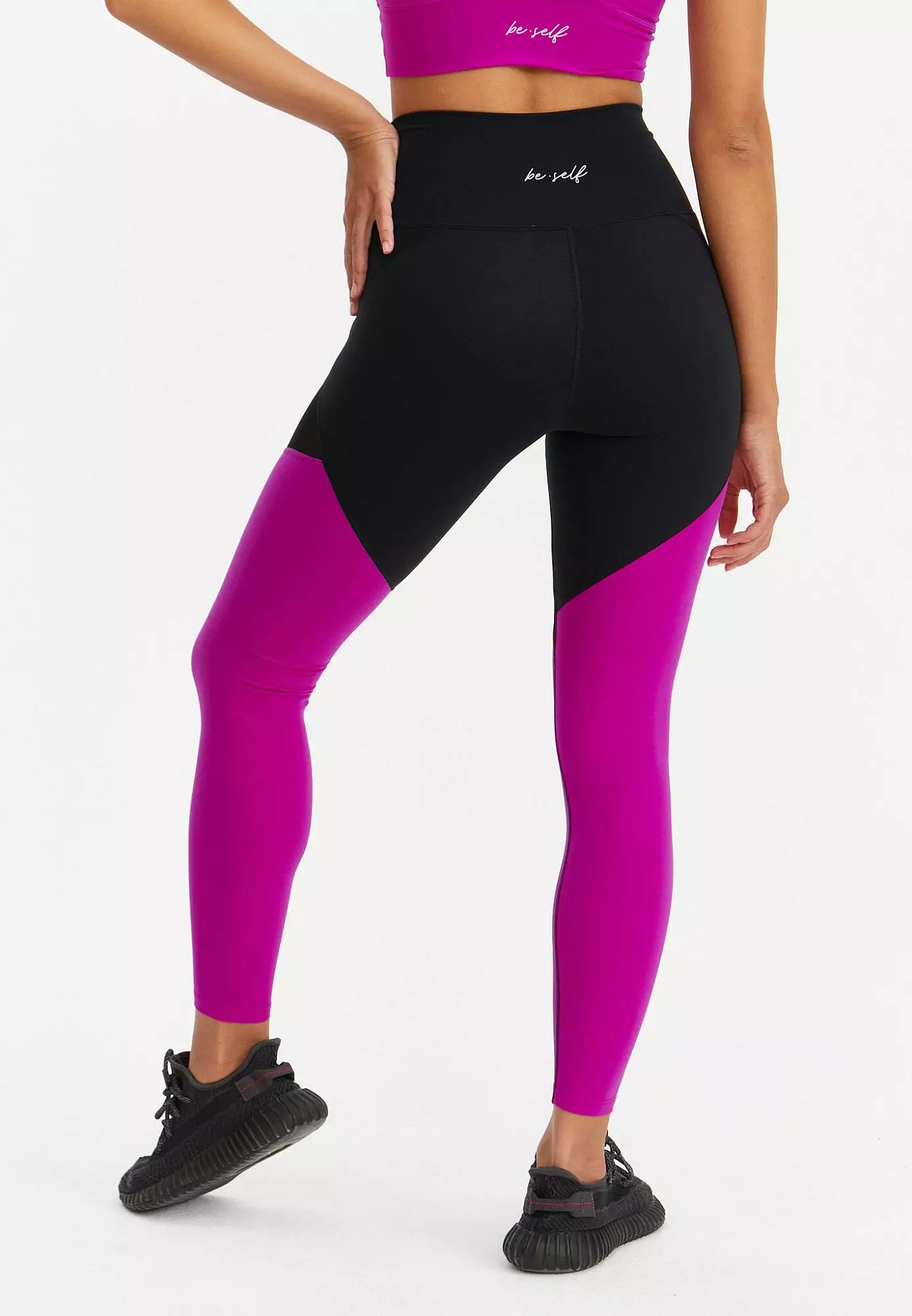 Лосины с сеткой MOTION черный+фуксия