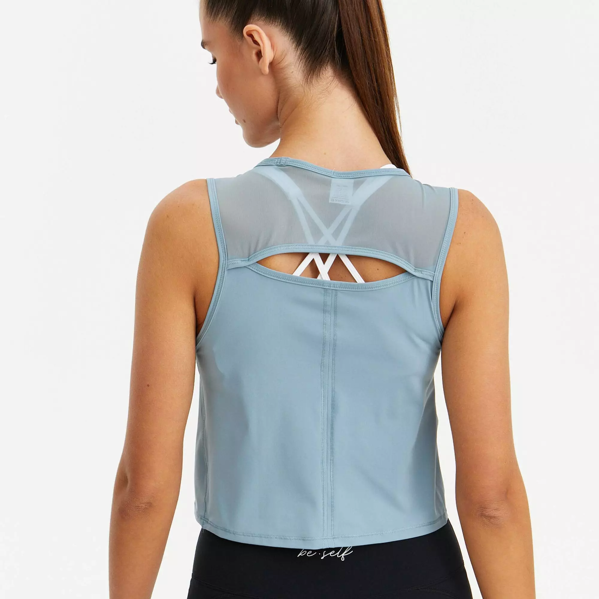 Укороченная майка с сеткой ACTIVE пастельно-бирюзовая