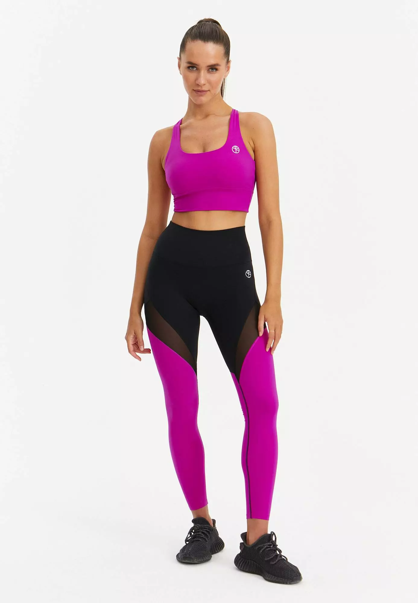 Лосины с сеткой MOTION черный+фуксия