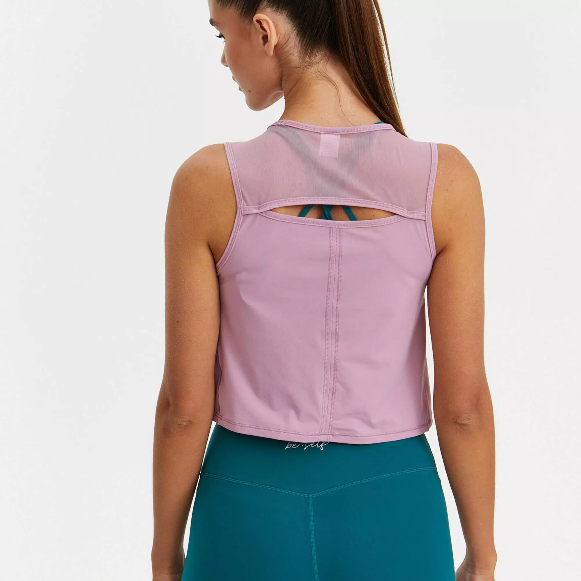 Укороченная майка с сеткой ACTIVE пыльно-розовая